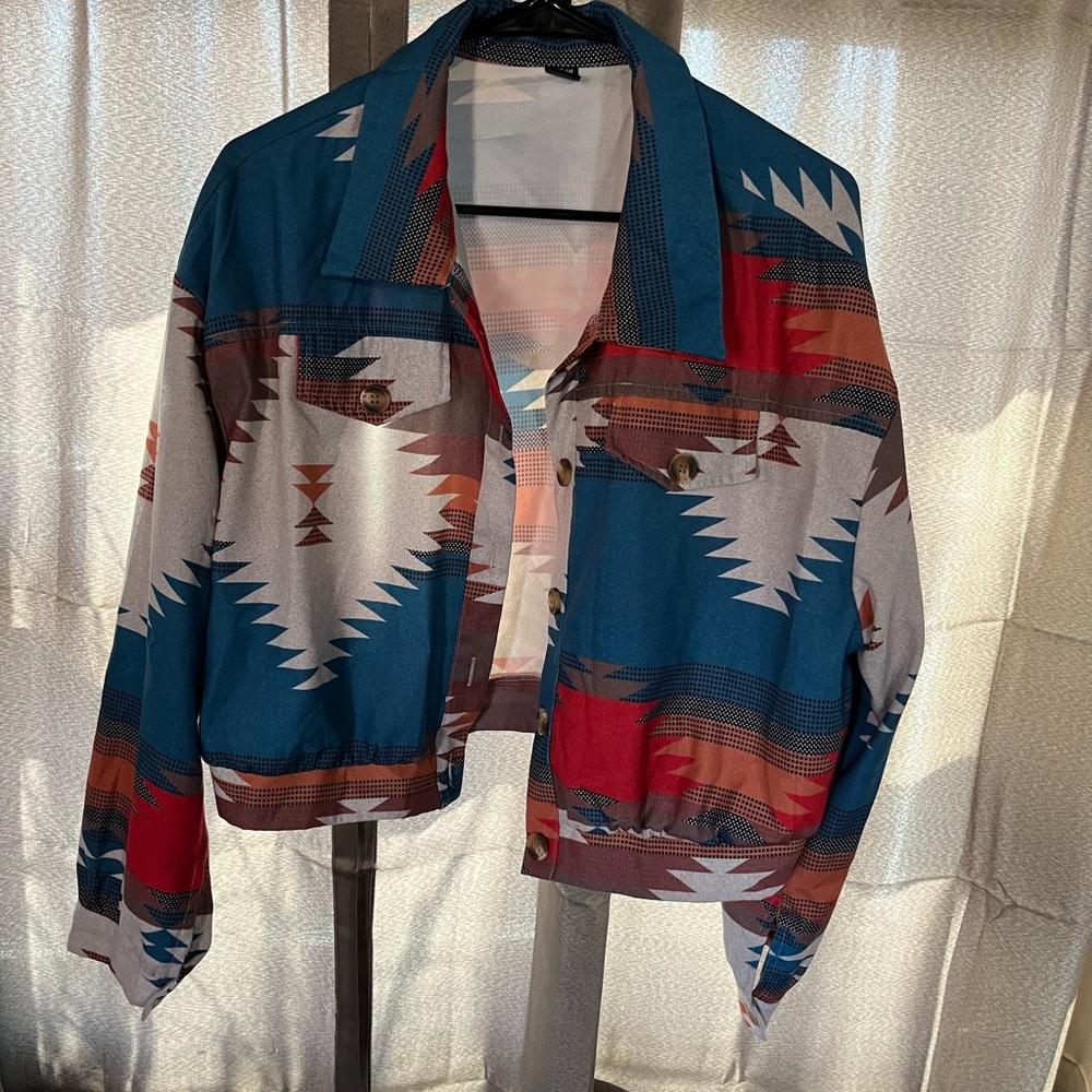 SHEIN Blue and White Patterned Jacket